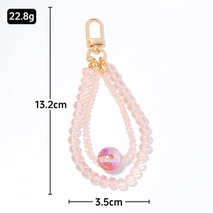Pink crystal beaded keychain with zinc alloy lobster clasp and iridescent bead center