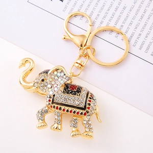 Eleganter goldener Elefanten Schlüsselanhänger mit Strass und farbiger Emaille Verzierung