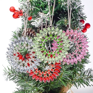 Christmas Crystal Ring Pendant Rhinestone Sun Flower Ornament Alloy Inlaid Christmas Tree Decoration Holiday Gift For Home Car