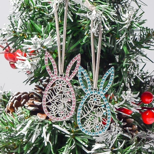 Hase Anhänger Zinklegierung Hohl Strass Floral Kaninchen Ornament Osterei Deko Weihnachtsbaum Dekoration Geschenk