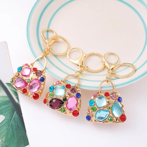 Squisito Portachiavi Borsa Pendente Oro Lega Multicolore Strass Ciondolo Borsa Portachiavi Auto Donna Moda Gioielli Regalo