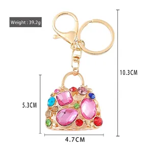 Portachiavi a borsa con strass colorati placcato oro e chiusura a moschettone 10,3cm