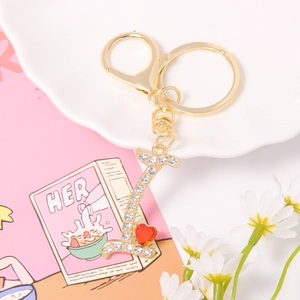 Korean Style Alloy Rhinestone Letter Keychain Cute Heart Pendant Women Bag Hanging Car Key Ring Fashion Jewelry