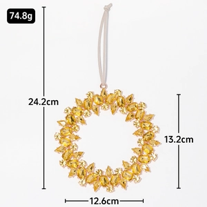 Christmas tree wreath ornament with yellow rhinestones and crystals for window decoration