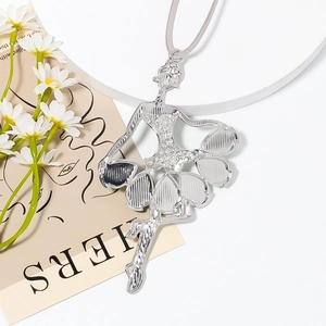 Elegant rhinestone ballet dancer hanging ornament with silver finish and silk ribbon