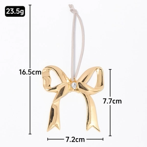 Pendentif nœud de Noël doré avec cristal, ornement de 16,5cm pour décoration de sapin
