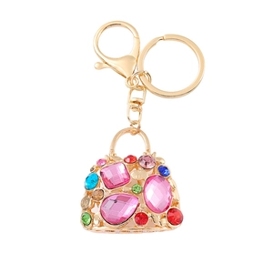 Portachiavi borsa in cristallo colorato con cornice dorata e strass multicolore brillanti