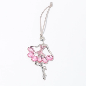 Sparkling silver metal ballerina ornament with pink crystal skirt for Christmas decor