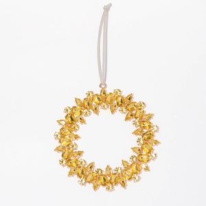 Sparkling Christmas tree ornament featuring a golden crystal wreath with hanging rope