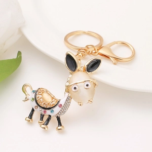 Mignon Porte-clés Âne en Dessin Animé avec Strass Alliage de Zinc Émail Pierre de Chat Porte-clés Animal en Métal Pendentif de Sac Bijoux Cadeau Femmes