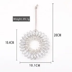 Sparkling sunflower crystal hanging ornament with rhinestones and grey cord for Christmas decor