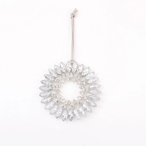 Sparkling crystal wreath keychain with silver metal base and gray lanyard for Christmas