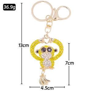 Sparkly rhinestone gorilla keychain with heart and banana pendants for gift
