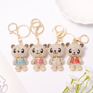 Luxury Rhinestone Panda Bear Keychain With Gold Metal Ring Sparkling Crystal Animal Bag Pendant Elegant Birthday Gift For Women