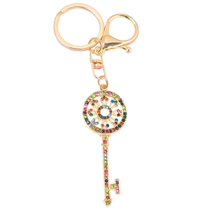 Golden key keychain with sparkling colorful rhinestones and lobster clasp decoration
