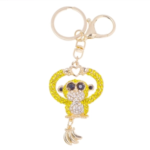 Sparkling gorilla keychain with crystals and gold banana charm for graduation gift