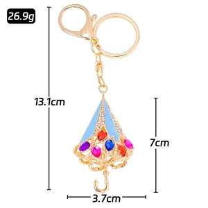 Porte-clés parapluie en cristal scintillant avec strass et fermoir homard doré élégant