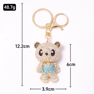 Sparkling rhinestone bear keychain with dimensions 12.2cm height and 48.7g weight
