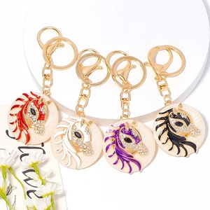 Luxury Horse Head Metal Keychain Rhinestone Enameled Animal Charm Zinc Alloy Bag Hanging Ornament Key Ring Accessories