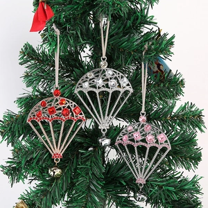 Rhinestone Parachute Christmas Tree Hanging Ornament Zinc Alloy Metal Bell Pendant Festive Holiday Home Shop Decoration