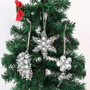 Christmas Alloy Rhinestone Snowflake Leaf Flower Hanging Ornament Metal Crystal Pendant For Xmas Tree Home Party Decor