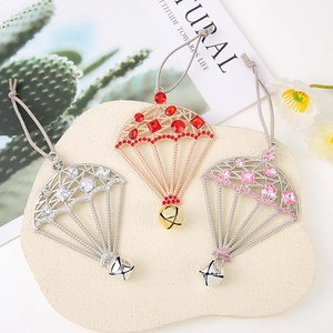 Christmas rhinestone parachute pendant ornaments with bells in silver and rose gold