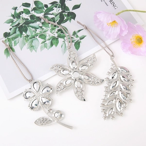 Silver alloy Christmas tree pendants with sparkling rhinestones and grey hanging cords