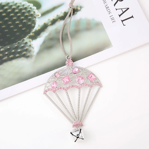 Christmas parachute metal ornament with pink rhinestones and silver bell hanging decoration