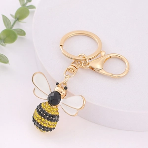 Luxury Rhinestone Metal Bee Keychain With Enamel Wings Alloy Gold Plated Animal Bag Charm Pendant Key Ring For Women Gift