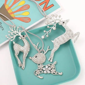 Three-piece silver reindeer pendant set with sparkling rhinestones for Christmas decoration