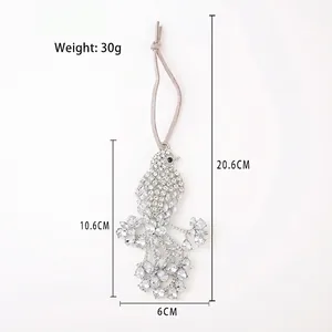 Zinc alloy Christmas tree bird ornament with sparkling rhinestones and grey hanging cord