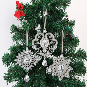 Pendentif Suspendu en Métal avec Strass Cœur Flocon de Neige de Noël Alliage d'Argent Cristal Décoration Arbre de Noël Fenêtre