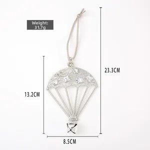 Detail view of rhinestone parachute ornament with 23.3cm height and 31.7g weight info
