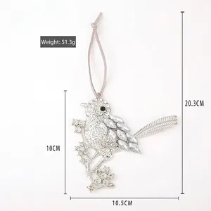 Detailed dimensions of sparkling rhinestone bird ornament with silver metal base