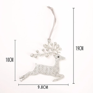 Sparkling silver reindeer pendant with rhinestones for Christmas decor, 19cm height