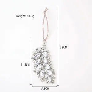 Zinc alloy leaf pendant with rhinestones for Christmas decor, 22cm total length