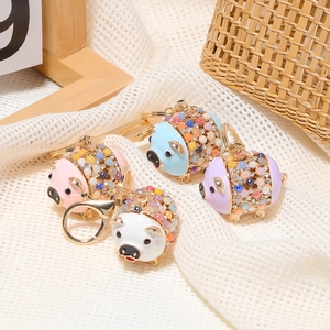 Süßer Strass Emaille Schwein Schlüsselanhänger Mit Geflochtener Lederschnur Cartoon Tier Tasche Anhänger Für Damen Mädchen Geschenk