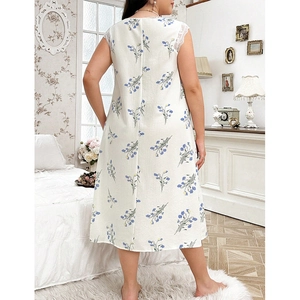 Summer plus size floral nightdress with lace straps and a fresh square neck design