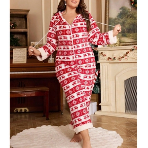 Detail of Christmas onesie with reindeer print and white faux fur trim on the cuffs