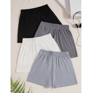 Women's casual cotton sports shorts in black, white, and grey with elastic waistbands
