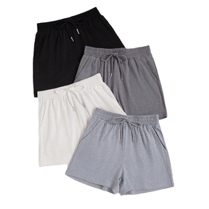 Women's casual cotton sports shorts in black, grey, and white with drawstring waist