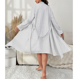 Relaxed striped maternity sleepwear robe with adjustable belt and classic black stripes