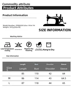 Detailed size chart and washing care guide for women's printed knit robe pajama