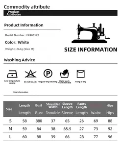 Detailed size chart and care instructions for the white knit jacquard pajama short set