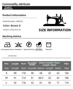 Detailed size chart for 3-piece satin sleepwear set showing measurements and care tips