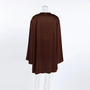 Back view of a deep coffee satin sleepwear robe featuring smooth silk-like texture fabric