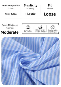 Detailed fabric view of loose blue and white striped 100% cotton pajama set texture