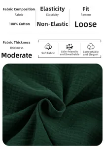Dettaglio del tessuto in cotone crepe verde scuro con trama in 100% cotone e traspirante