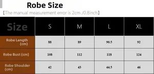 Size chart for women's star moon satin robe with length, bust and shoulder measurements