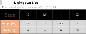 Guide des tailles pour pyjama femme avec mesures de longueur et de buste du S au XL